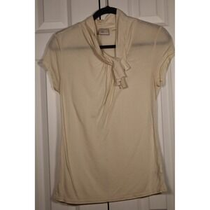 Anthropologie Postmark Cream Modal Cowl Neck Ruffle Top Ivory Short Sleeve Med